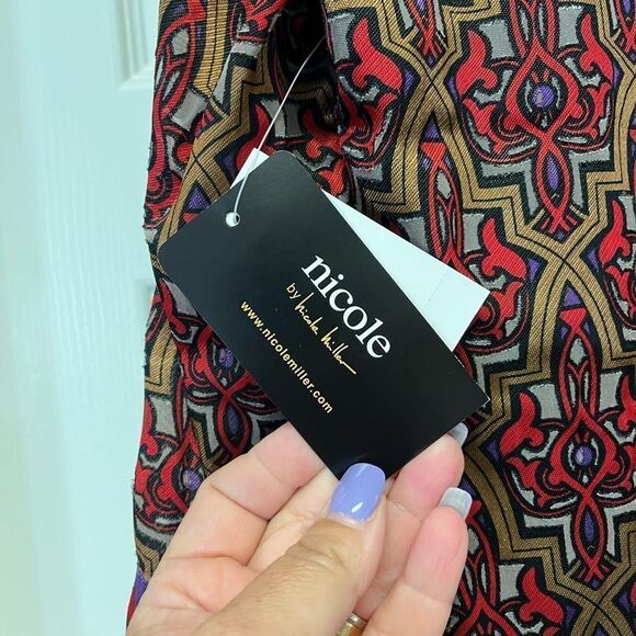 Nicole by Nicole Miller Black & Gold Print Rayon Sheath Dress sz 14 NWT - Picture 5 of 6